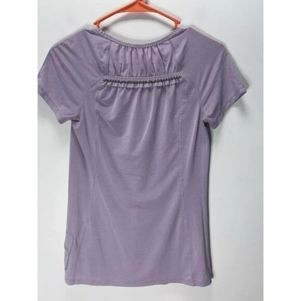 Lululemon Women Run Wild short sleeve shirt top Sz 4 lavender rose quartz ruffle - Picture 4 of 5